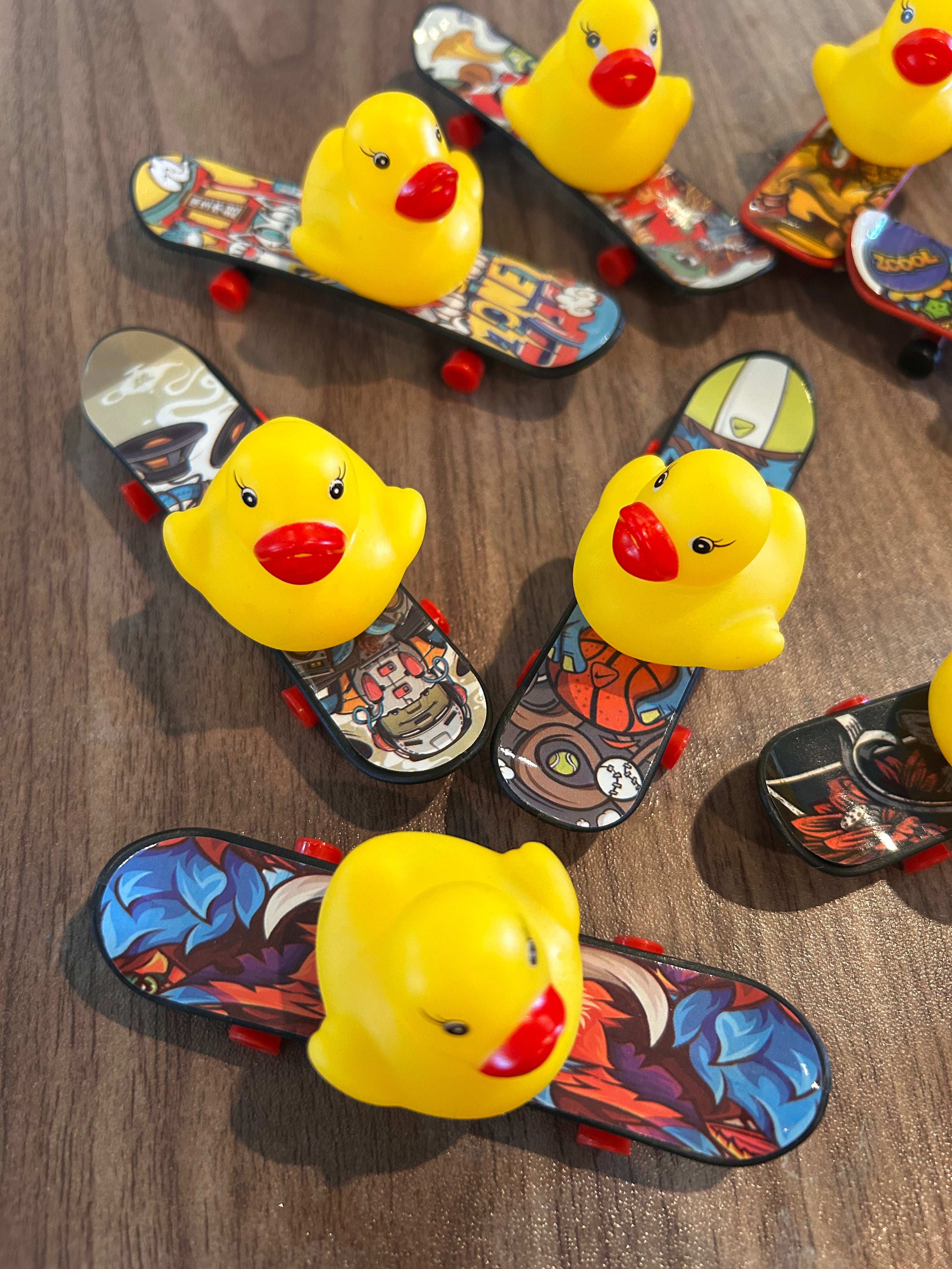 Set of 2 Mini Duck Skateboards, Handmade Rolling Rubber Duck Skateboard, Duck Collectible, Miniature Duck Gift, Random Design