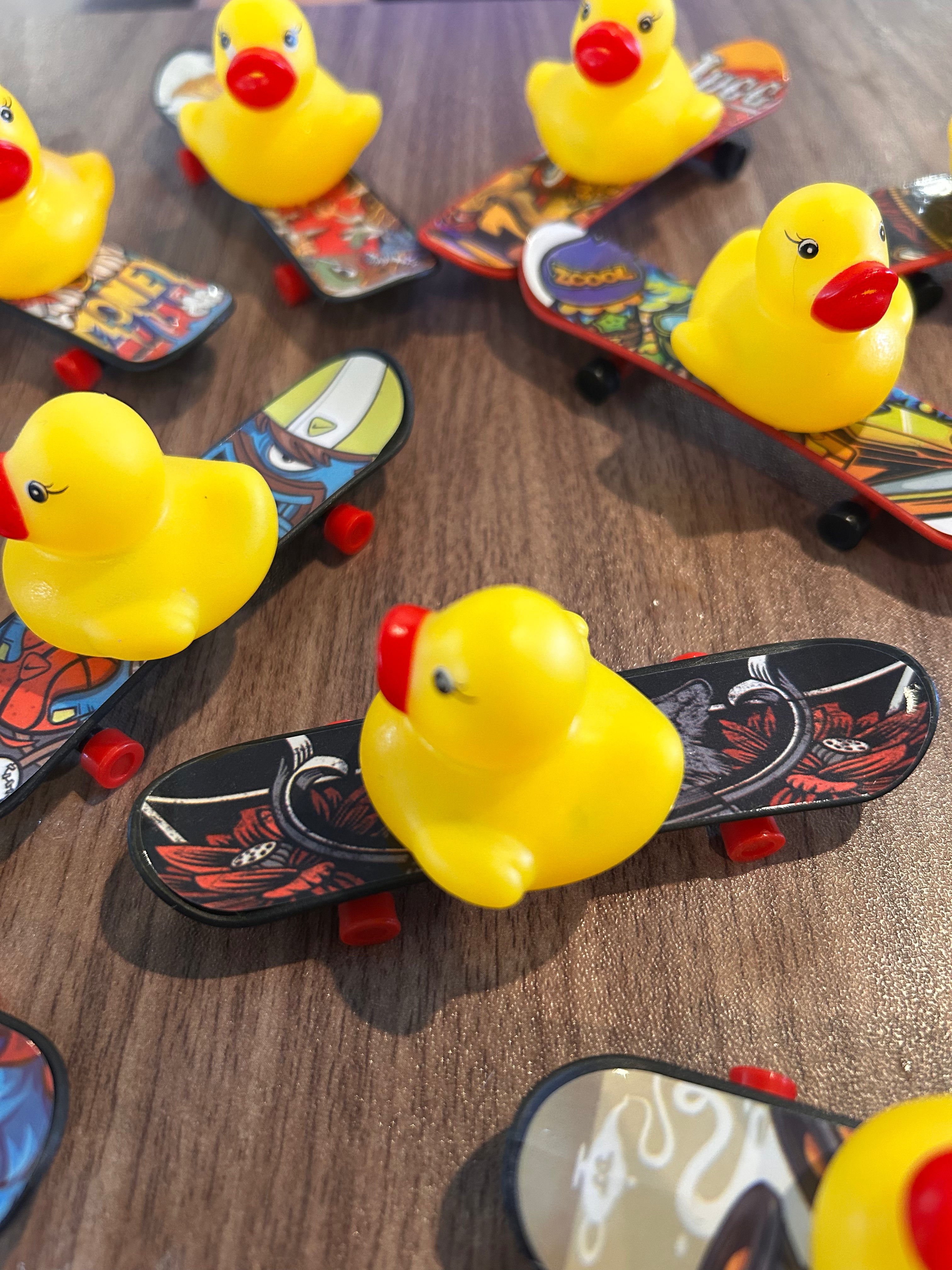 Set of 2 Mini Duck Skateboards, Handmade Rolling Rubber Duck Skateboard, Duck Collectible, Miniature Duck Gift, Random Design
