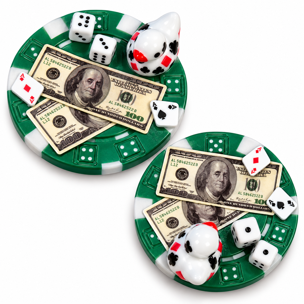 2pc Set Green & White Magnetic Mini Resin Duck Poker Chips, Casino Duck Magnets, Poker Night Decor, Mini Duck Collectible, Casino Lover Gift