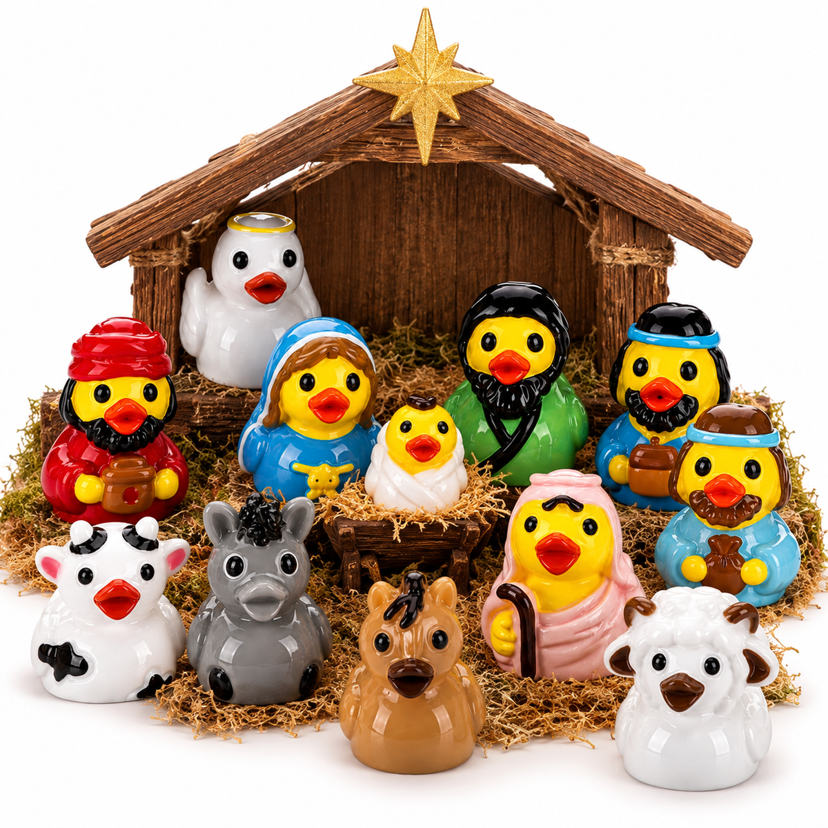 Set of 12, Nativity Christmas Themed Mini Resin Ducks, Magnetic or Non-Magnetic, Optional Personalized Duck Hiding Tags
