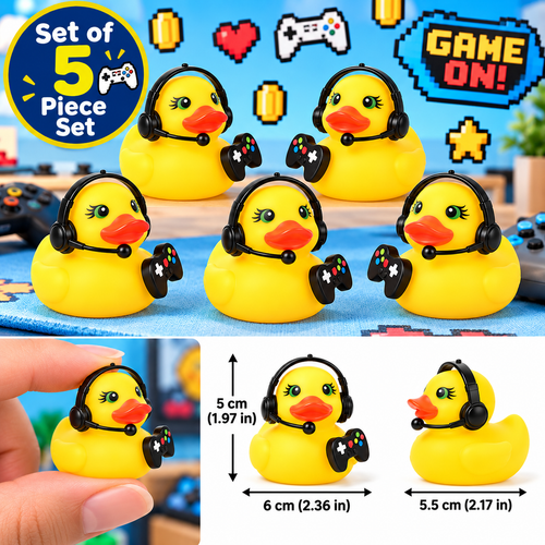 GAMER Rubber Duck Gift Set of 5 | 2 Inch Ducks with Organza Bags & Ducked Cards | Ready to Gift & Hide | Duck Exchange Favors