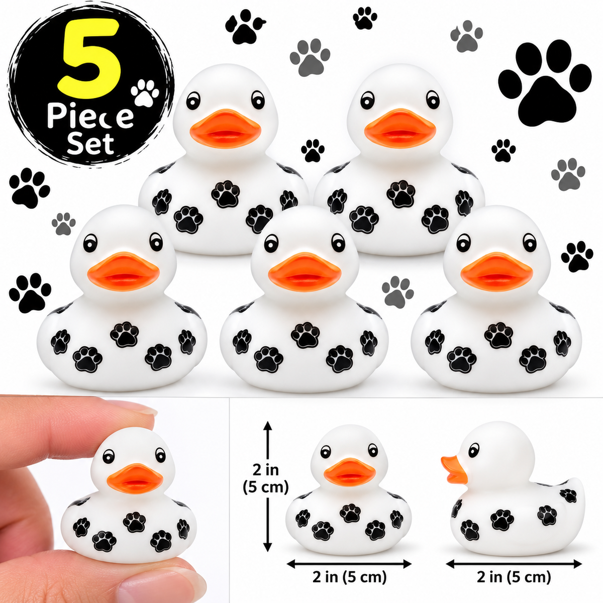 PAW PRINT Rubber Duck Gift Set of 5 | 2 Inch Ducks with Organza Bags & Ducked Cards | Ready to Gift & Hide | Duck Exchange Favors