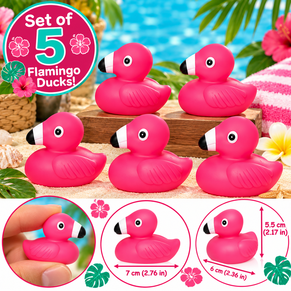 FLAMINGO Rubber Duck Gift Set of 5 | 2 Inch Ducks with Organza Bags & Ducked Cards | Ready to Gift & Hide | Duck Exchange Favors