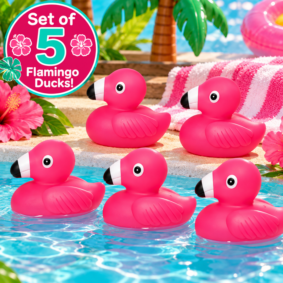 FLAMINGO Rubber Duck Gift Set of 5 | 2 Inch Ducks with Organza Bags & Ducked Cards | Ready to Gift & Hide | Duck Exchange Favors
