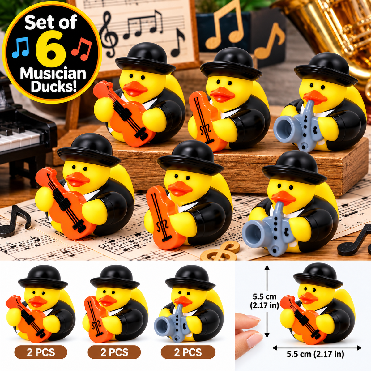 MARIACHI Rubber Duck Gift Set of 6 | 2 Inch Ducks with Organza Bags & Ducked Cards | Ready to Gift & Hide | Duck Exchange Favors