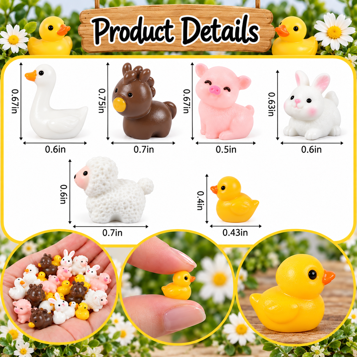 6 Piece Farm Themed Mini Resin Animal Collection – Tiny Animals for Crafts, Fairy Gardens, Miniature Displays & DIY Décor – Optional Magnets