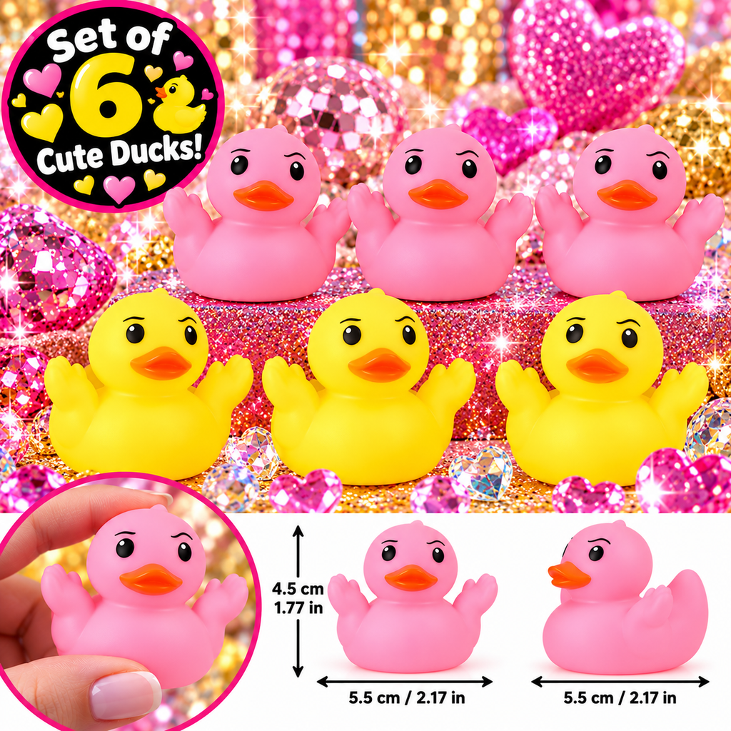 “Whatever” Pink Yellow Rubber Duck Gift Set of 6 | 2 Inch Ducks with Organza Bags & Ducked Cards | Ready to Gift & Hide | Duck Exchange Favors