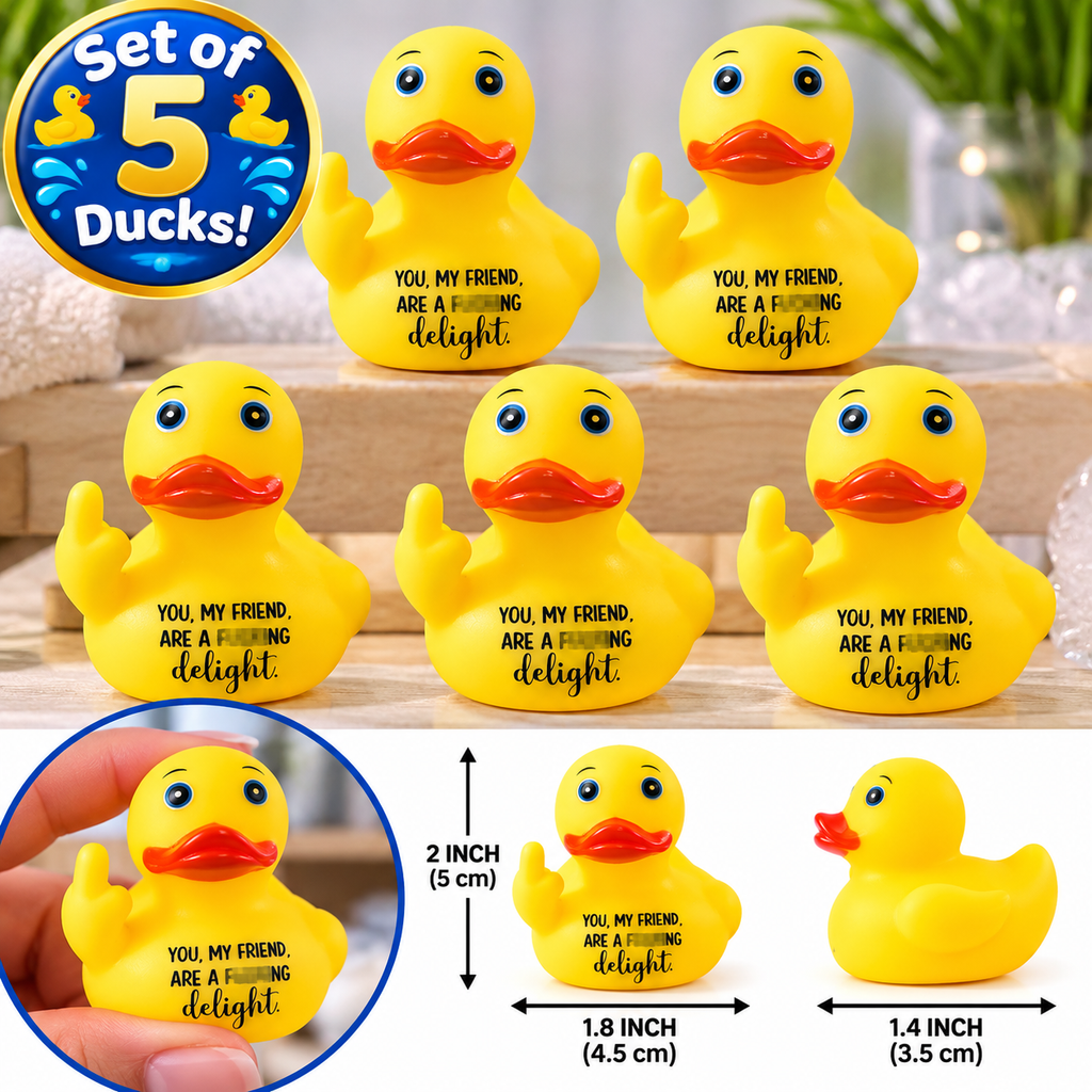 Middle Finger w/ Quote Rubber Duck Gift Set of 5 | 2 Inch Ducks with Organza Bags & Ducked Cards | Ready to Gift & Hide | Duck Exchange Favors