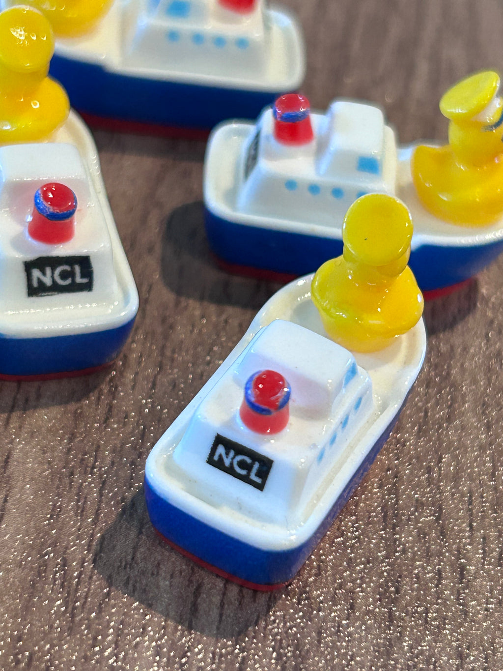 Mini Resin Boats with NCL Logo – Set of 5 Cruise Duck Boats – Tiny Resin Boat Charms for Cruising, Duck Hiding, DIY Crafts, Party Favors & Collecting