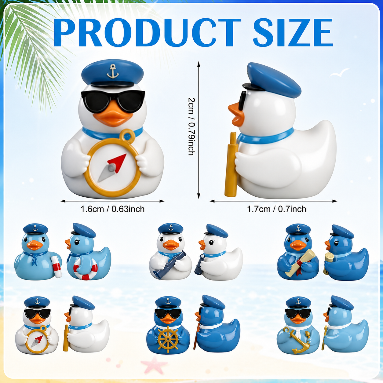 Customize with or Without Magnets – 6 Piece Mini Resin Nautical Sailor Ducks Set, Cruise Duck Figurines, Captain & Sailor Ducks, Beach Theme Party Favors, Fairy Garden Miniatures