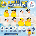 8 Piece Mini Resin Pirate Ducks – Tiny Pirate Duck Figurines – Cruise Duck & Jeep Duck Hiding Set – Optional Magnets – Fairy Garden Party Favors