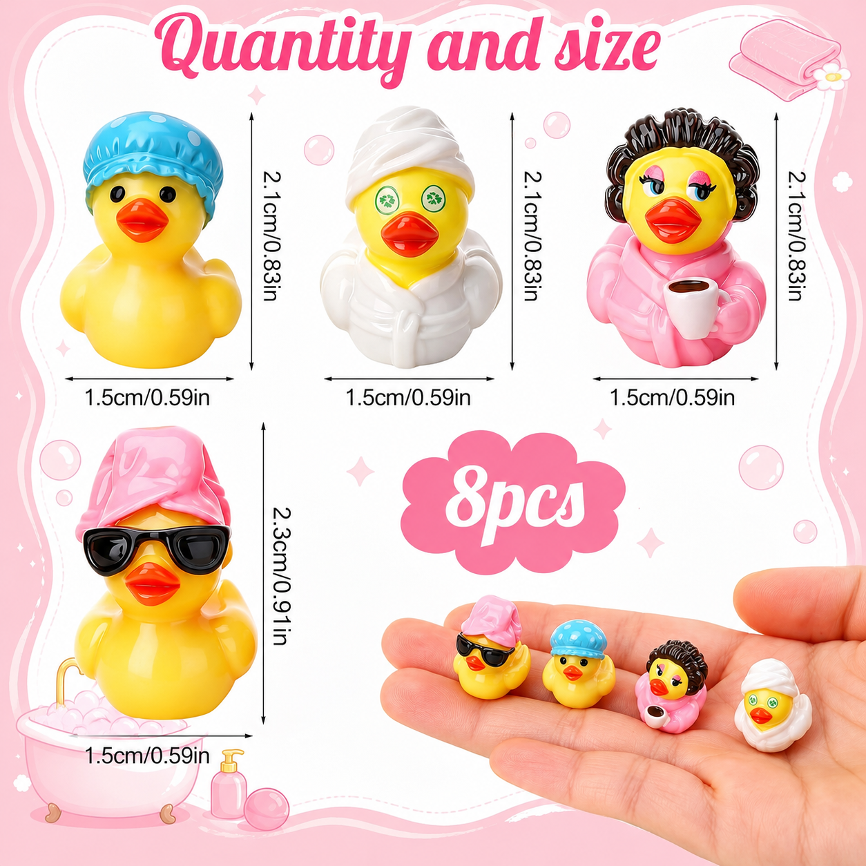 8 Piece Leisure Time Mini Resin Ducks – Spa & Self Care Duck Figurines – Cruise Duck & Jeep Duck Hiding Set – Fairy Garden Décor – Optional Magnets
