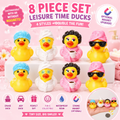 8 Piece Leisure Time Mini Resin Ducks – Spa & Self Care Duck Figurines – Cruise Duck & Jeep Duck Hiding Set – Fairy Garden Décor – Optional Magnets