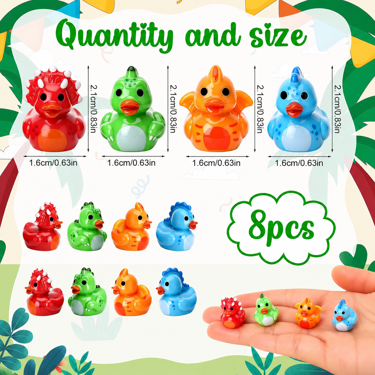 Customizable With or Without Magnets – Set of 8 Mini Resin Dinosaur Ducks, Tiny Dino Duck Figurines, Miniature Dinosaur Duck Party Favors, Fairy Garden Decor, Cruise Ducks, Jeep Ducks, Desk Decorations, Gift Set