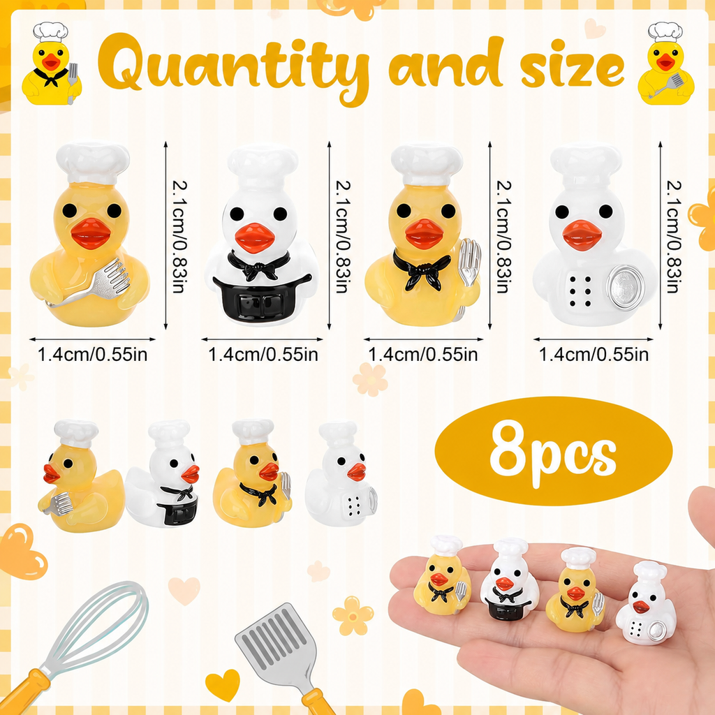 Customizable With or Without Magnets – Set of 8 Mini Resin Chef Ducks, Tiny Baker Duck Figurines, Miniature Cooking Duck Set, Kitchen Decor, Party Favors, Cruise Ducks, Jeep Ducks, Collectible Duck Gift