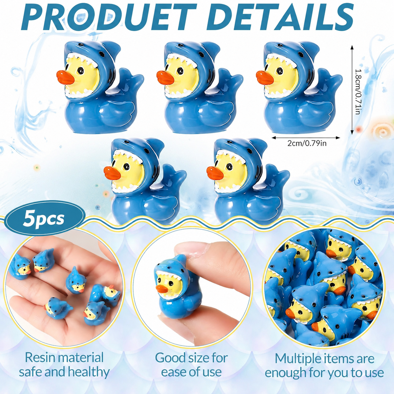 Customizable With or Without Magnets – Set of 5 Mini Resin Shark Ducks, Tiny Shark Costume Duck Figurines, Miniature Ocean Duckies, Beach Party Favors, Cruise Ducks, Jeep Ducks, Fairy Garden Decor
