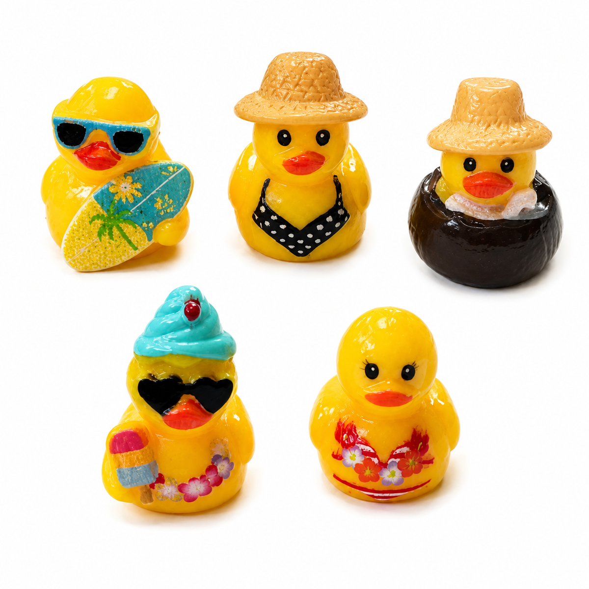 Set of 5, Vacation Time Fun Themed Mini Resin Ducks, Magnetic or Non-Magnetic, Optional Personalized Duck Hiding Tags