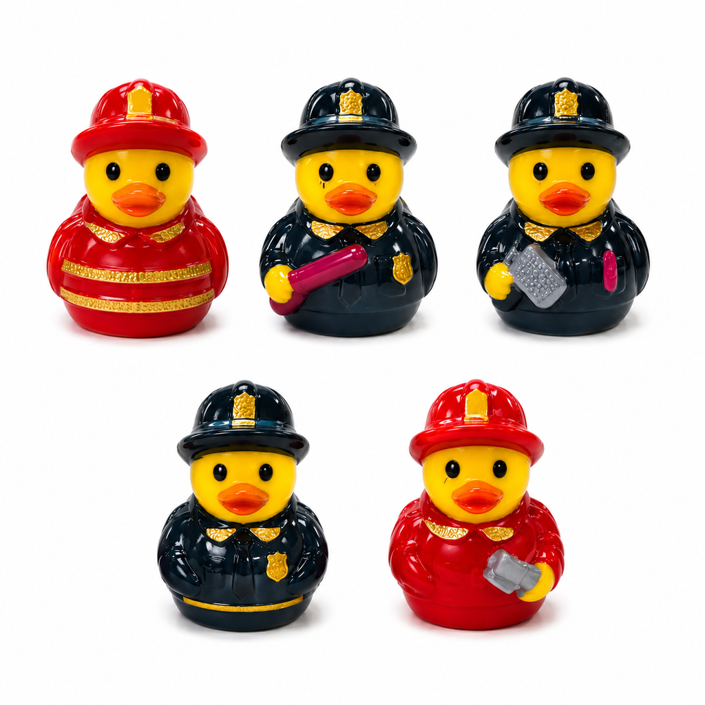 Set of 5, Fireman Themed Mini Resin Ducks, Magnetic or Non-Magnetic, Optional Personalized Duck Hiding Tags