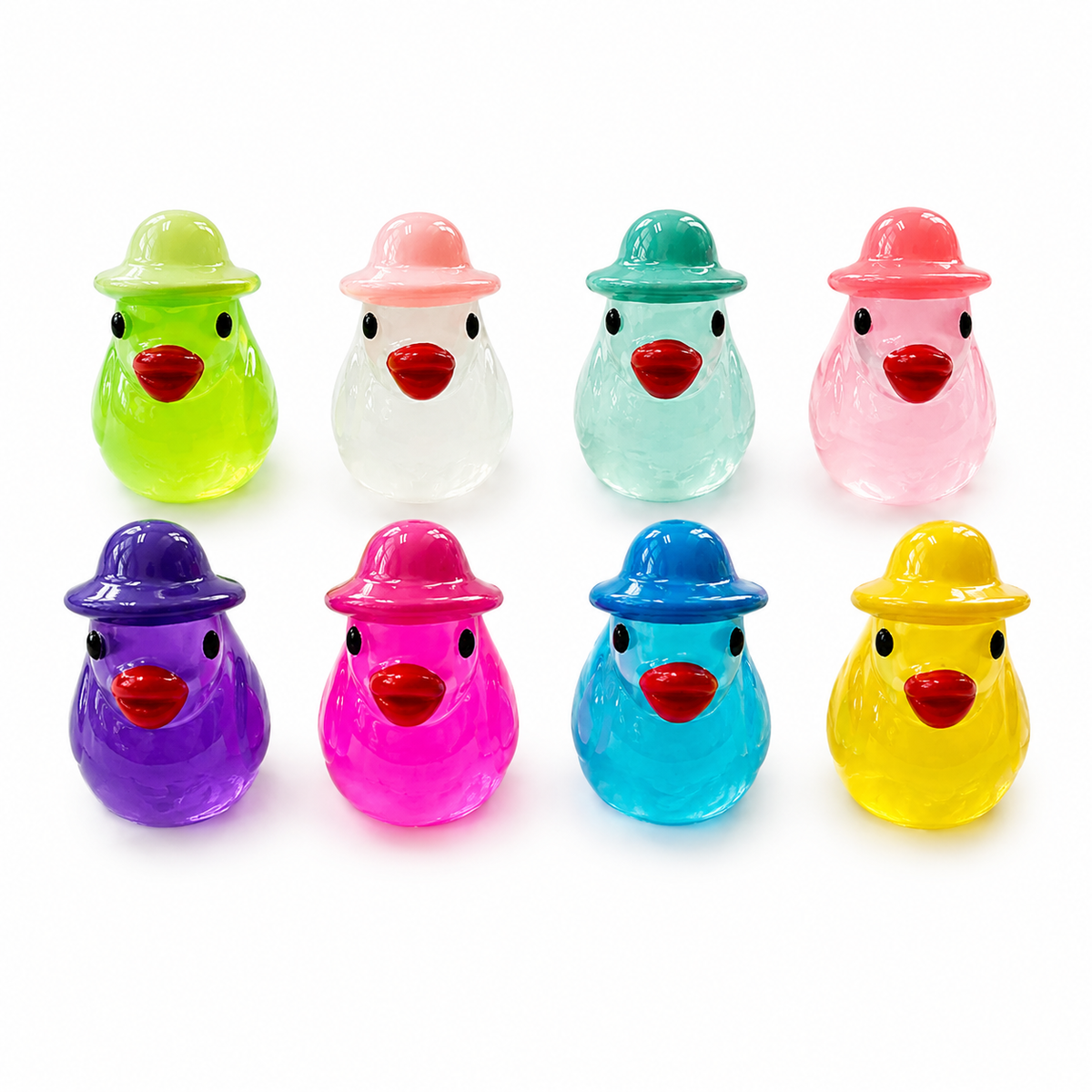 Set of 8, Glow-in-the-Dark Spring Hat Themed Mini Resin Ducks, Magnetic or Non-Magnetic, Optional Personalized Duck Hiding Tags