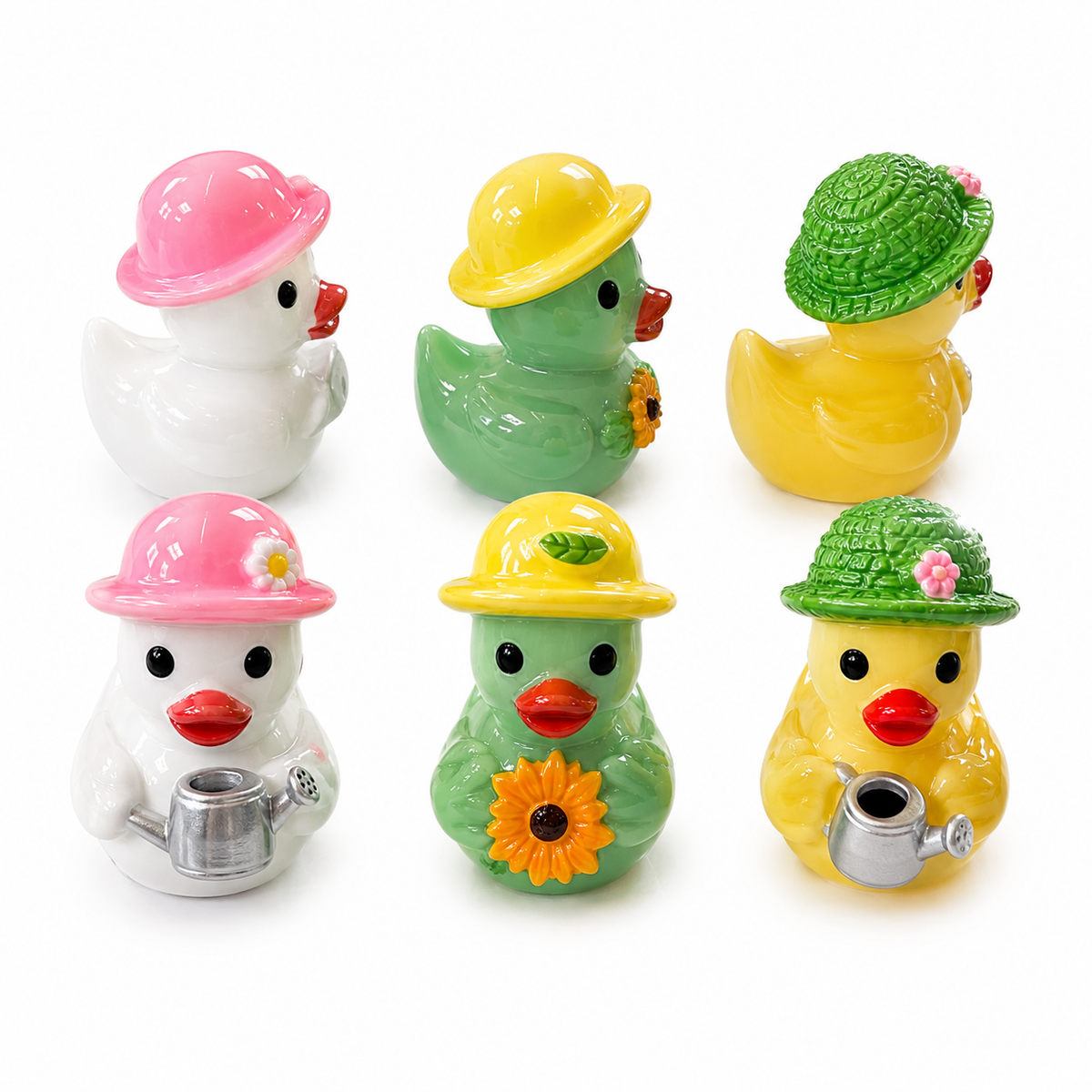Set of 6, Flower Garden Themed Mini Resin Ducks, Magnetic or Non-Magnetic, Optional Personalized Duck Hiding Tags