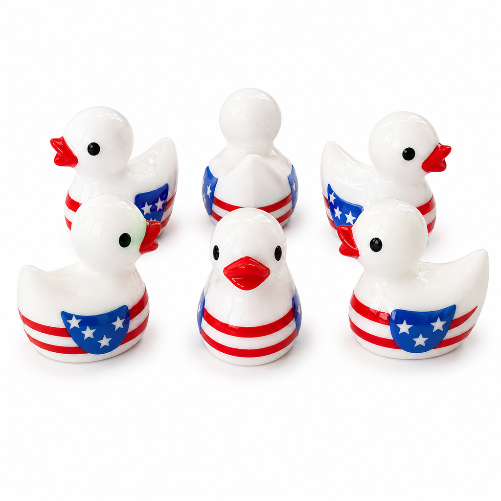 Set of 6, Patriotic American FlagThemed Mini Resin Ducks, Magnetic or Non-Magnetic, Optional Personalized Duck Hiding Tags