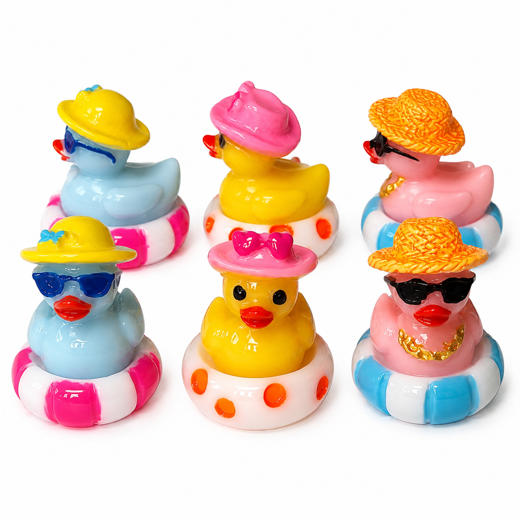 Set of 6, Colorful Pool Float Themed Mini Resin Ducks, Magnetic or Non-Magnetic, Optional Personalized Duck Hiding Tags