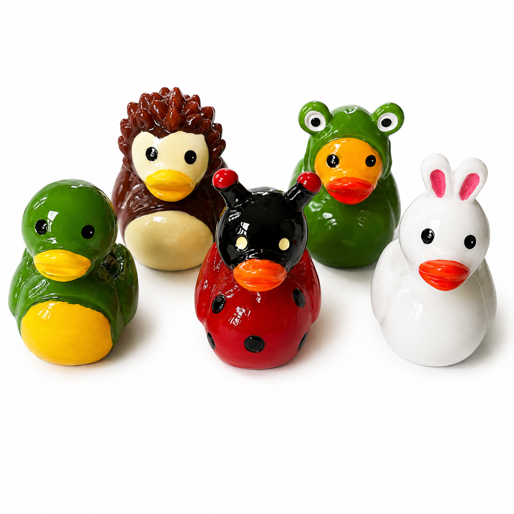 Set of 5, Forest Animal Themed Mini Resin Ducks, Magnetic or Non-Magnetic, Optional Personalized Duck Hiding Tags