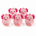 Set of 5, Glow-in-the-Dark Pink Axolotl Themed Mini Resin Ducks, Magnetic or Non-Magnetic, Optional Personalized Duck Hiding Tags