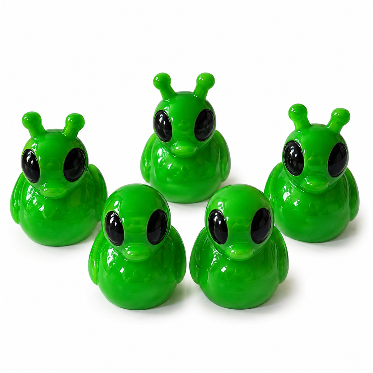 Set of 5, Green Alien Themed Mini Resin Ducks, Magnetic or Non-Magnetic, Optional Personalized Duck Hiding Tags