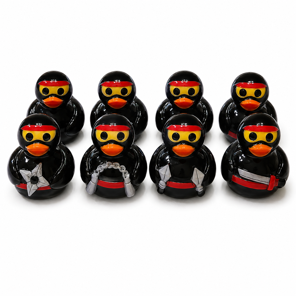 Set of 8, Ninja Themed Mini Resin Ducks, Magnetic or Non-Magnetic, Optional Personalized Duck Hiding Tags