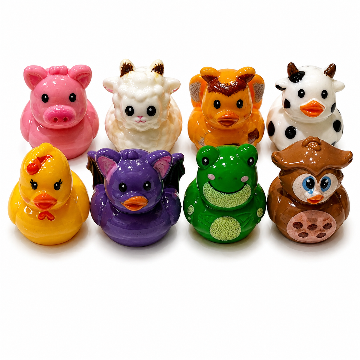 Set of 8, Mixed Animal (Set 4) Themed Mini Resin Ducks, Magnetic or Non-Magnetic, Optional Personalized Duck Hiding Tags