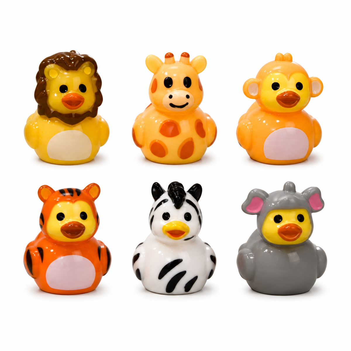 Set of 6, Zoo Animal Themed Mini Resin Ducks, Magnetic or Non-Magnetic, Optional Personalized Duck Hiding Tags