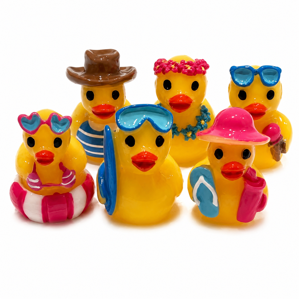 Set of 6, Vacation Time Fun Themed Mini Resin Ducks, Magnetic or Non-Magnetic, Optional Personalized Duck Hiding Tags
