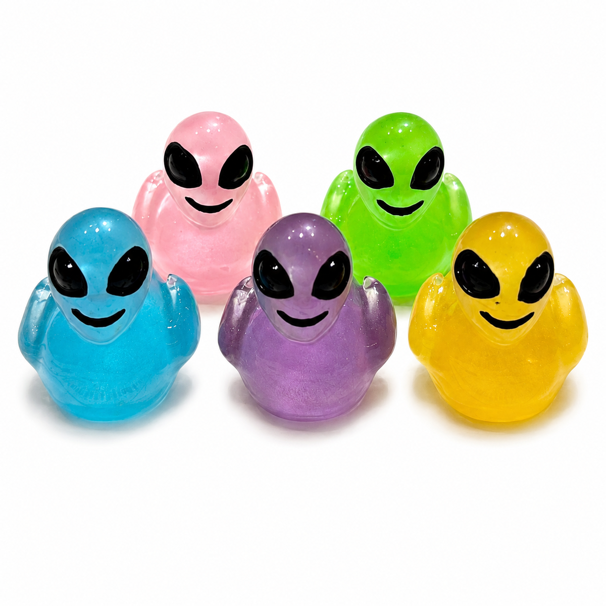 Set of 5, Glow-in-the-Dark Colorful Alien Themed Mini Resin Ducks, Magnetic or Non-Magnetic, Optional Personalized Duck Hiding Tags