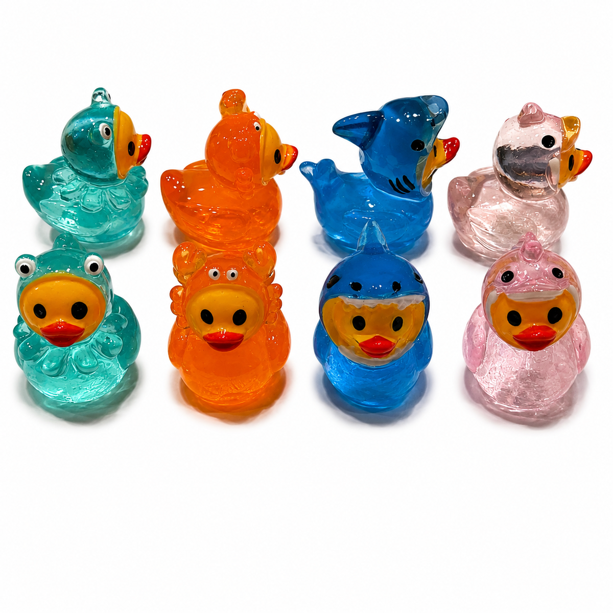 Set of 8, Glow-in-the-Dark Ocean Marine Sea Life Themed Mini Resin Ducks, Magnetic or Non-Magnetic, Optional Personalized Duck Hiding Tags