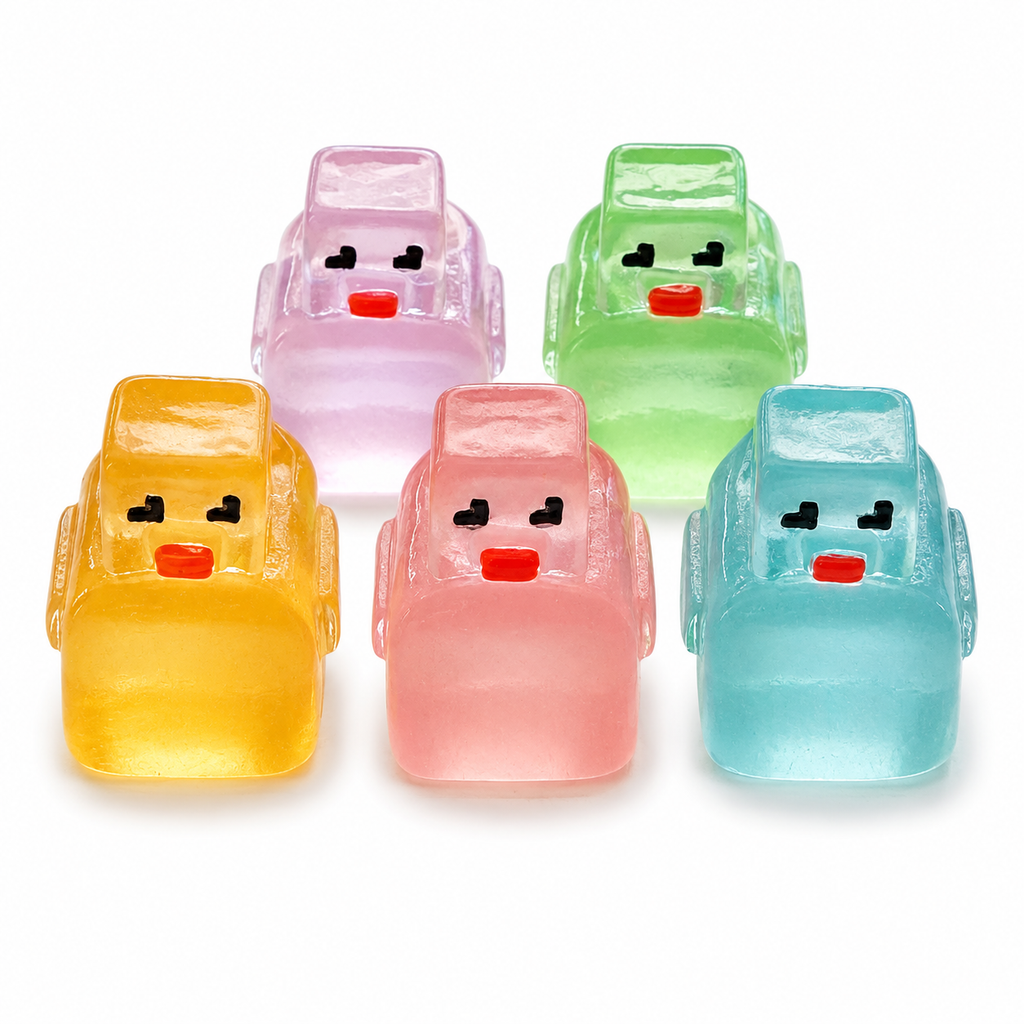 Set of 5, Glow-in-the-Dark Pixel Block Themed Mini Resin Ducks, Magnetic or Non-Magnetic, Optional Personalized Duck Hiding Tags