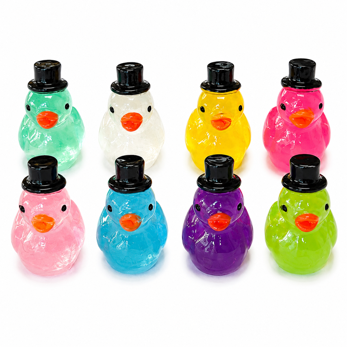 Set of 8, Glow-in-the-Dark Top Hat Themed Mini Resin Ducks, Magnetic or Non-Magnetic, Optional Personalized Duck Hiding Tags