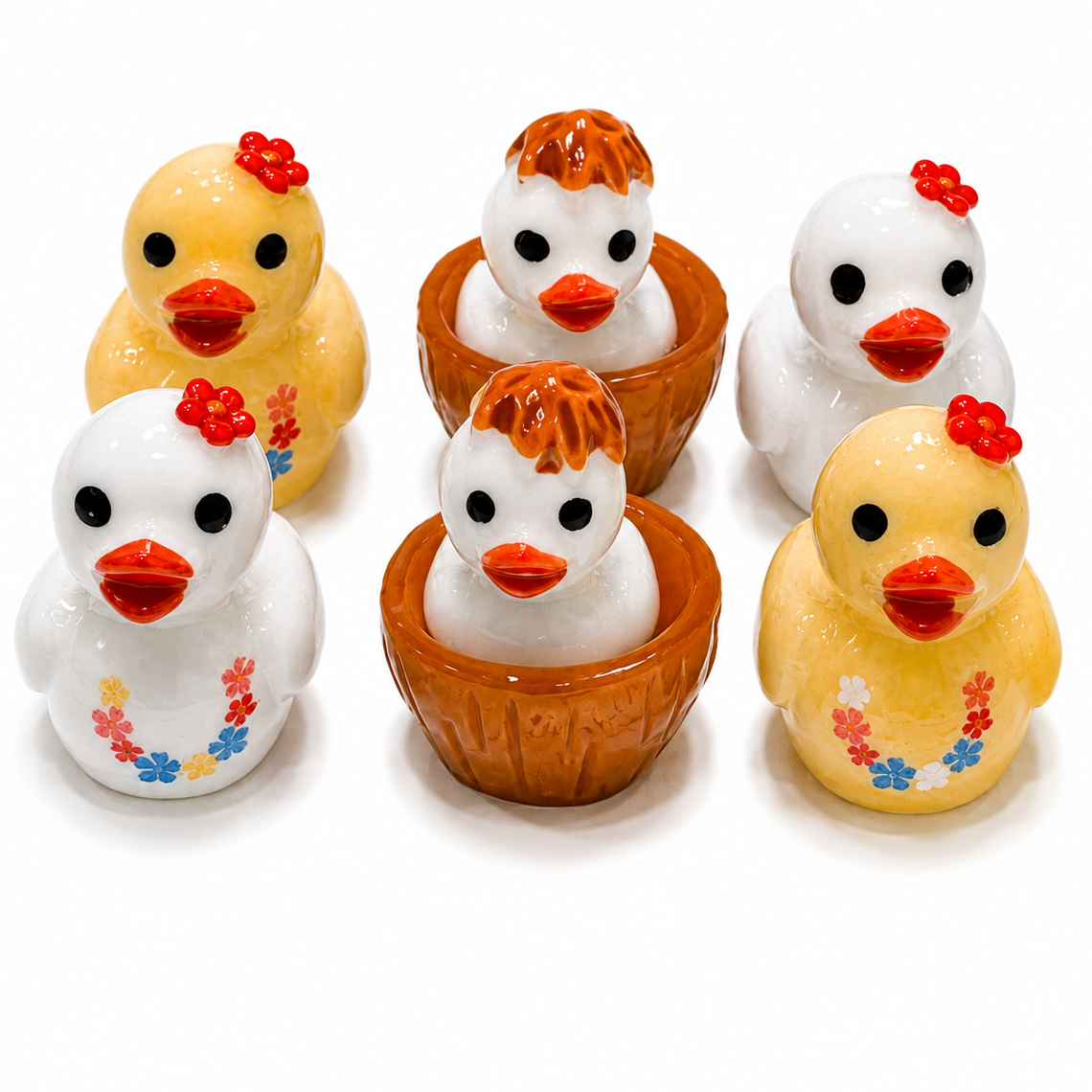 Set of 6, Hawaiian Leis and Coconuts Themed Mini Resin Ducks, Magnetic or Non-Magnetic, Optional Personalized Duck Hiding Tags