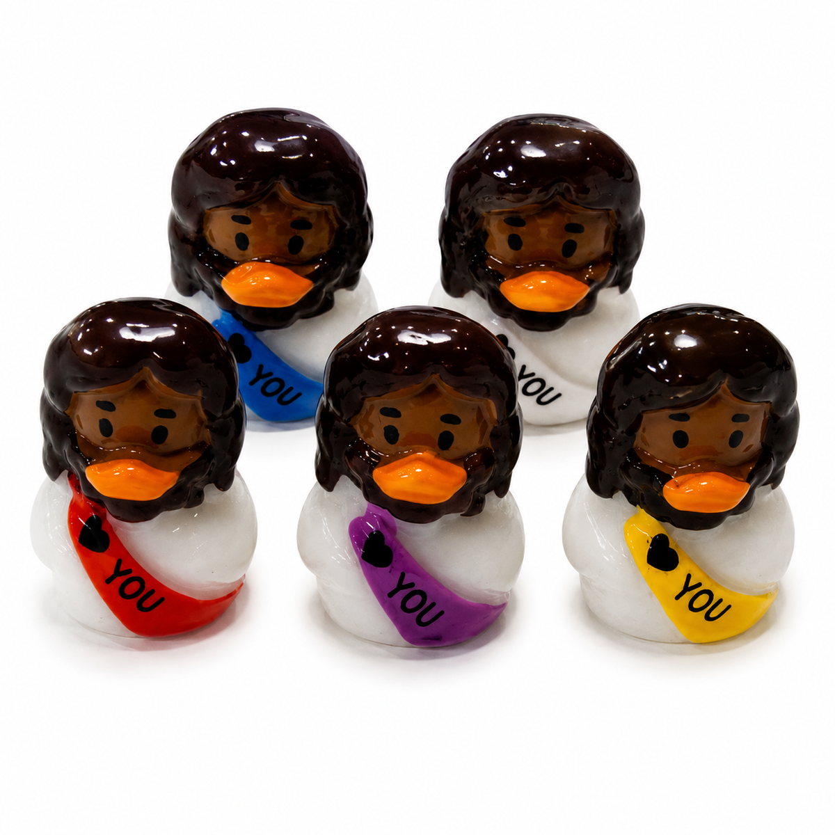 Set of 5, Brown “Jesus Lives You” Themed Mini Resin Ducks, Magnetic or Non-Magnetic, Optional Personalized Duck Hiding Tags