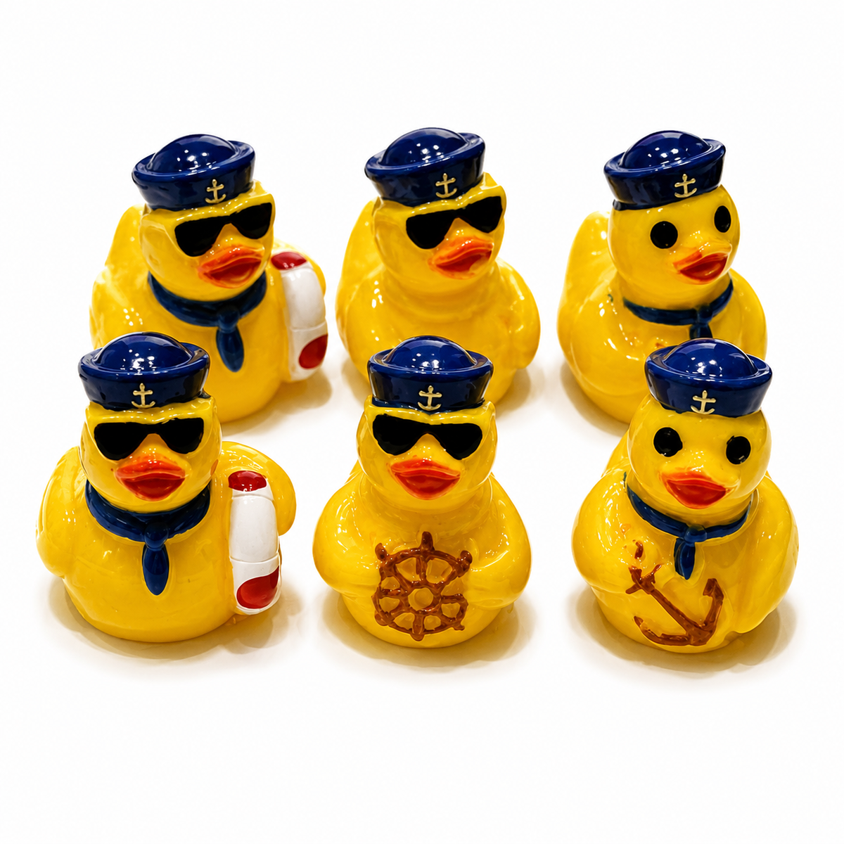 Set of 6, Yellow Nautical Sailor Themed Mini Resin Ducks, Magnetic or Non-Magnetic, Optional Personalized Duck Hiding Tags