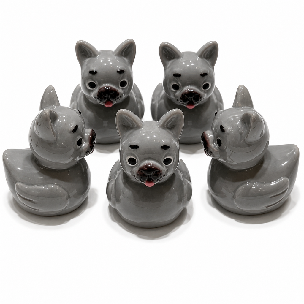 Set of 5, French Bulldog Themed Mini Resin Ducks, Magnetic or Non-Magnetic, Optional Personalized Duck Hiding Tags