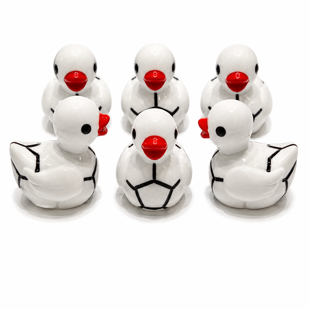 Set of 6, Soccer Ball Themed Mini Resin Ducks, Magnetic or Non-Magnetic, Optional Personalized Duck Hiding Tags