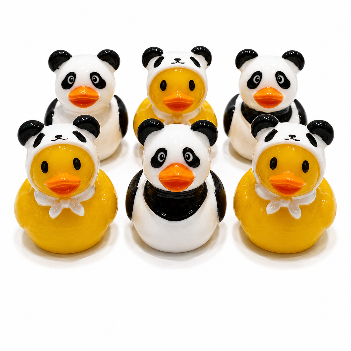 Set of 6, Panda Themed Mini Resin Ducks, Magnetic or Non-Magnetic, Optional Personalized Duck Hiding Tags