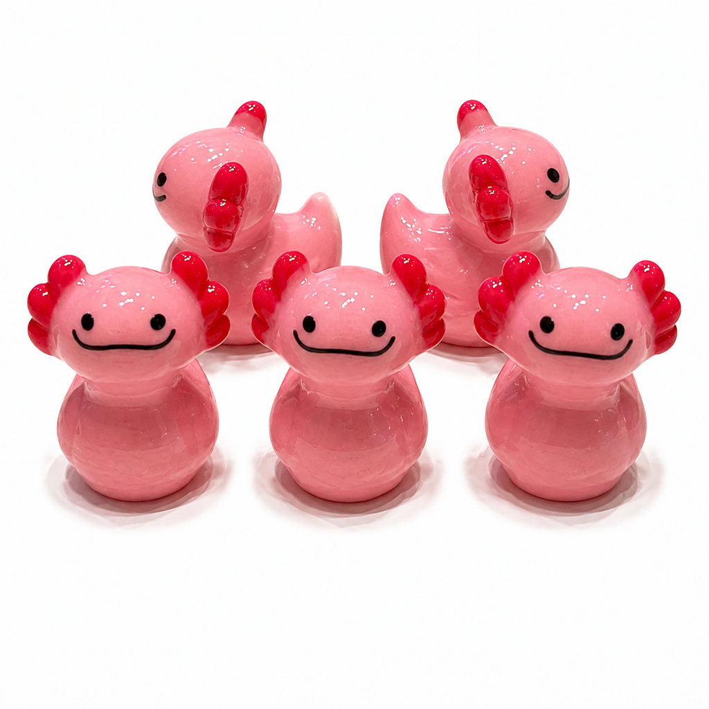 Set of 5, Pink Solid Axolotl Themed Mini Resin Ducks, Magnetic or Non-Magnetic, Optional Personalized Duck Hiding Tags