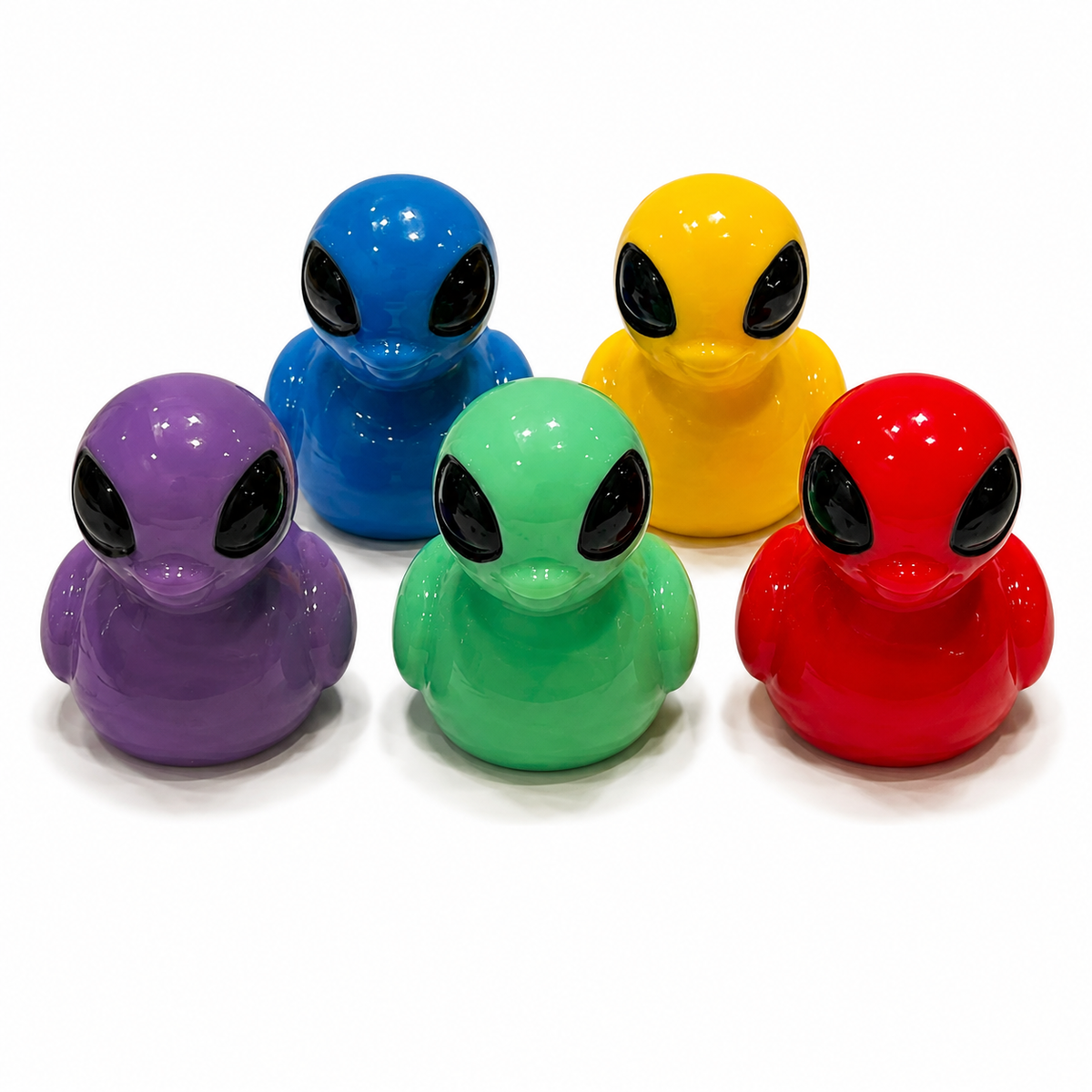 Set of 5, Colorful Solid Alien Themed Mini Resin Ducks, Magnetic or Non-Magnetic, Optional Personalized Duck Hiding Tags