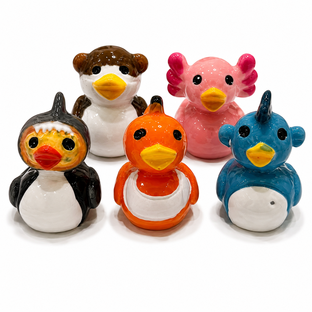 Set of 5, Solid Ocean Sea Life Themed Mini Resin Ducks, Magnetic or Non-Magnetic, Optional Personalized Duck Hiding Tags