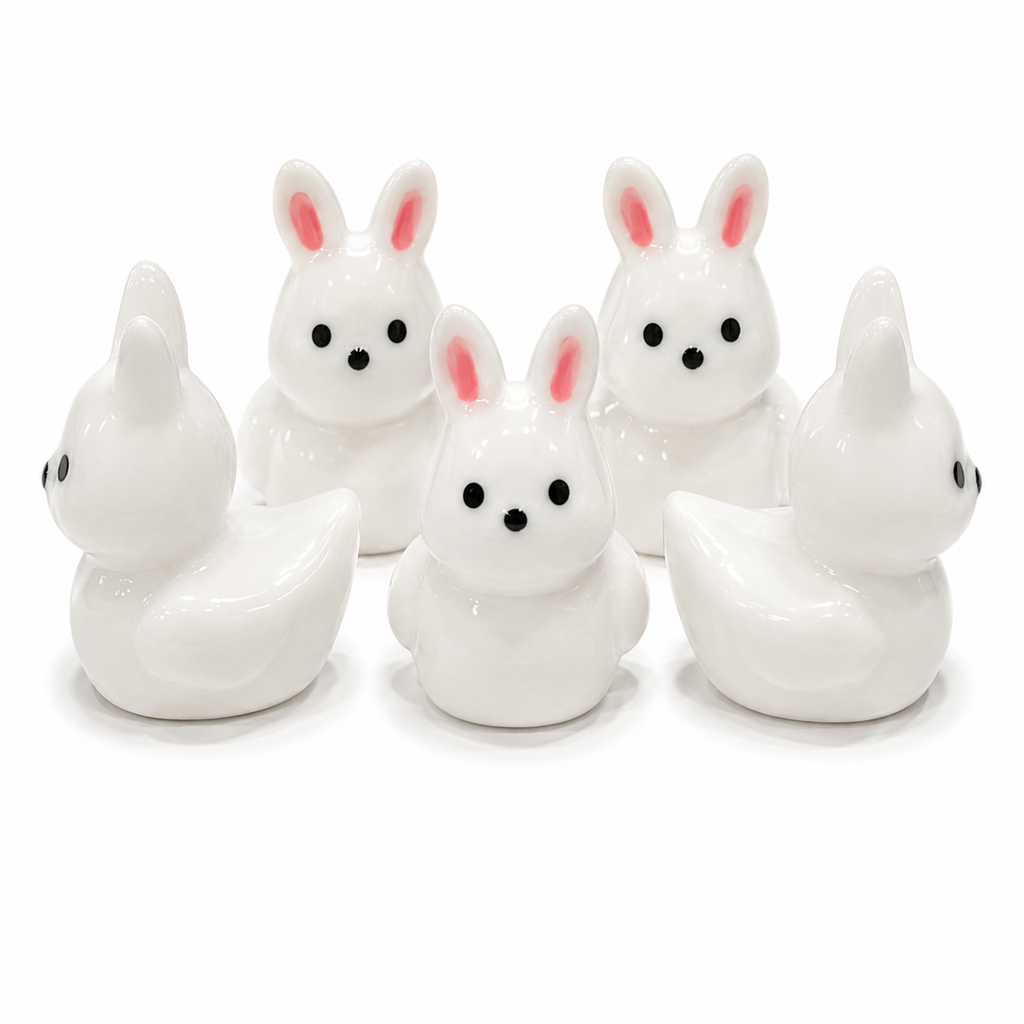 Set of 5, Bunny Rabbit Themed Mini Resin Ducks, Magnetic or Non-Magnetic, Optional Personalized Duck Hiding Tags