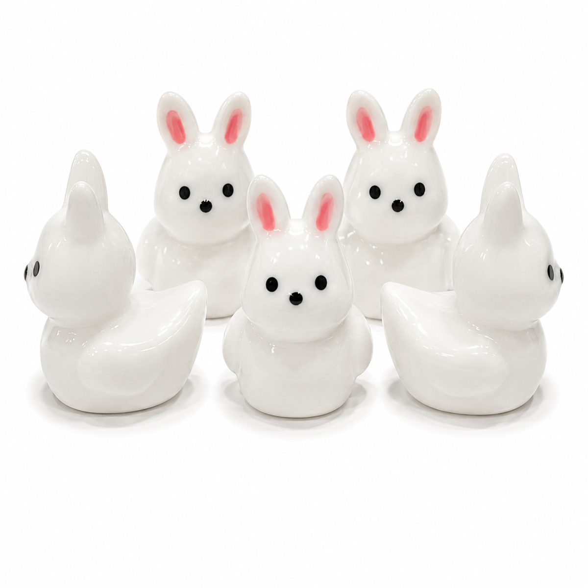 Set of 5, Bunny Rabbit Themed Mini Resin Ducks, Magnetic or Non-Magnetic, Optional Personalized Duck Hiding Tags