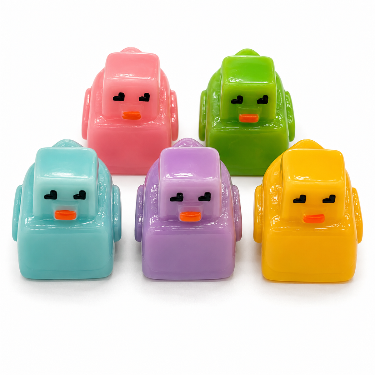 Set of 5, Pixel Block Themed Mini Resin Ducks, Magnetic or Non-Magnetic, Optional Personalized Duck Hiding Tags