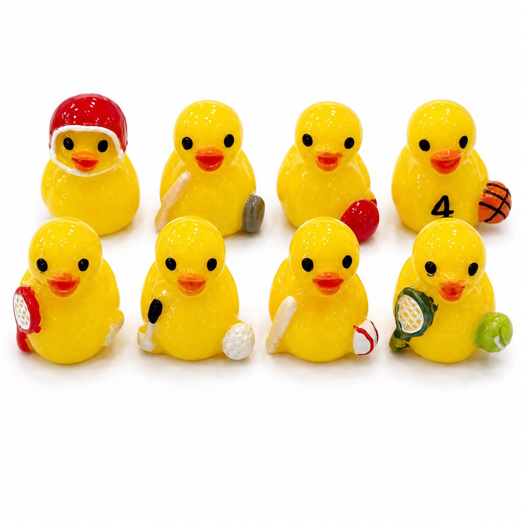 Set of 8, Sports Themed Mini Resin Ducks, Magnetic or Non-Magnetic, Optional Personalized Duck Hiding Tags